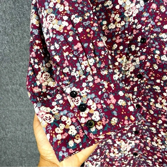 NWT Natural Life Women’s Floral Boho 3/4 Sleeve Collared Shirt Dress Burgundy L - Picture 7 of 14